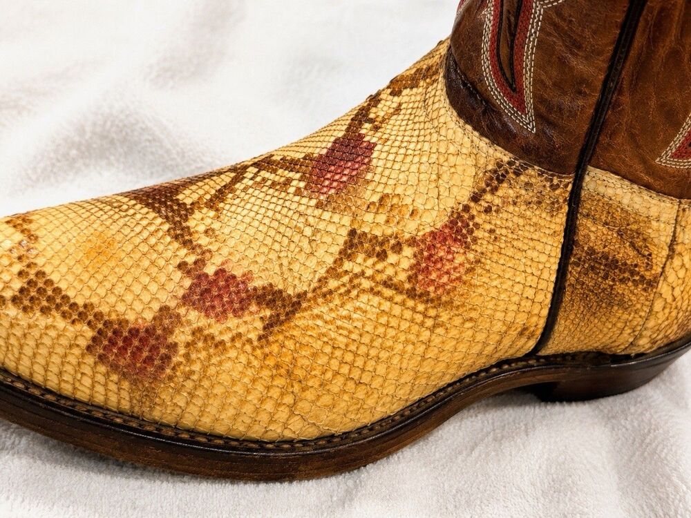 Lucchese 1883 Genuine Python Western Cowboy Boots Cream Snip Toe Women's 10B - Picture 7 of 9